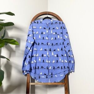 3XL Purple Cat Print Long Sleeve Button Down Shirt